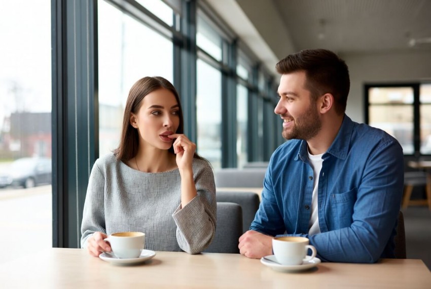 Mand og kvinde p&aring; f&oslash;rste date p&aring; caf&eacute; &ndash; sikker f&oslash;rste date r&aring;d og fr&aelig;k dating Danmark